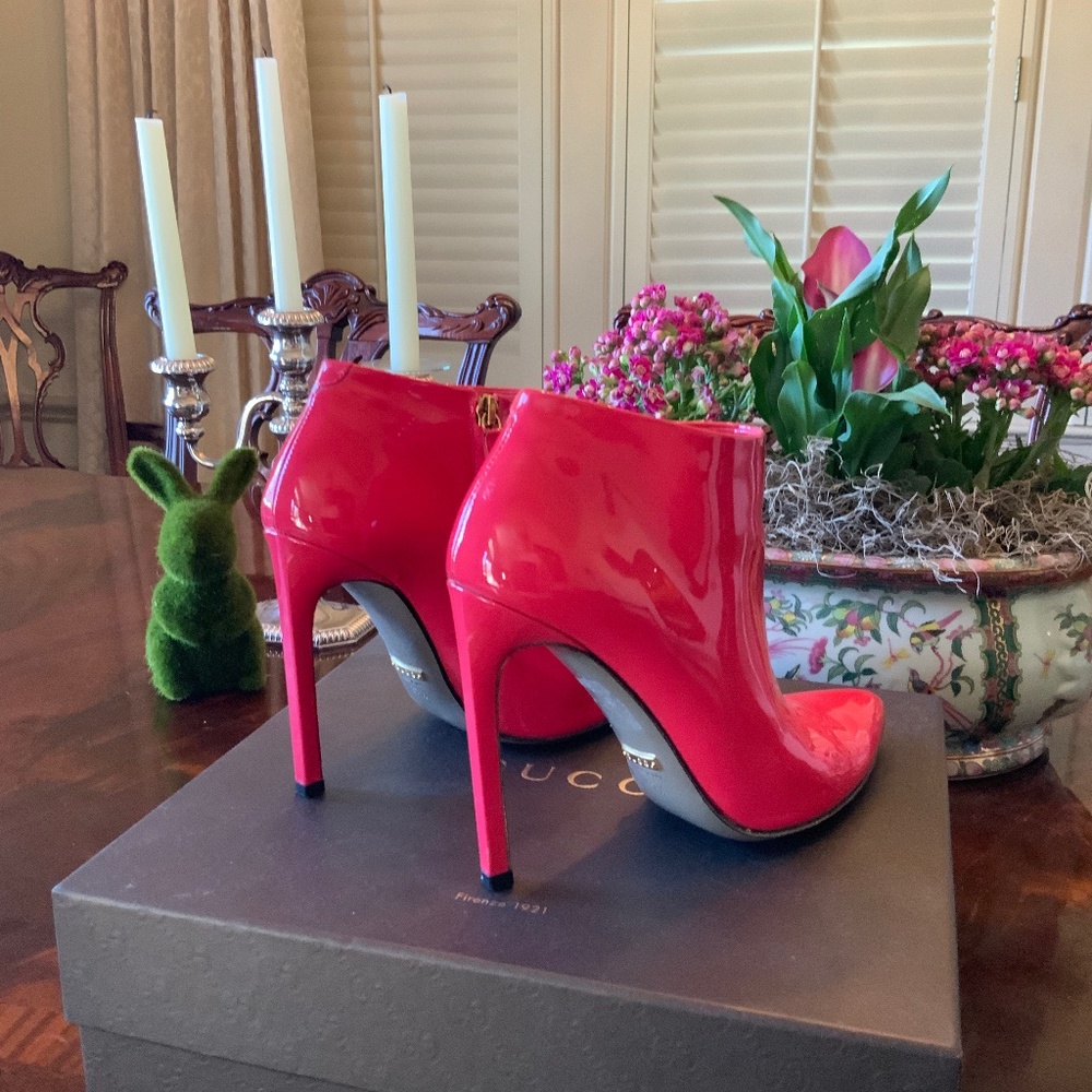 Gucci Patent Pink Stiletto Booties